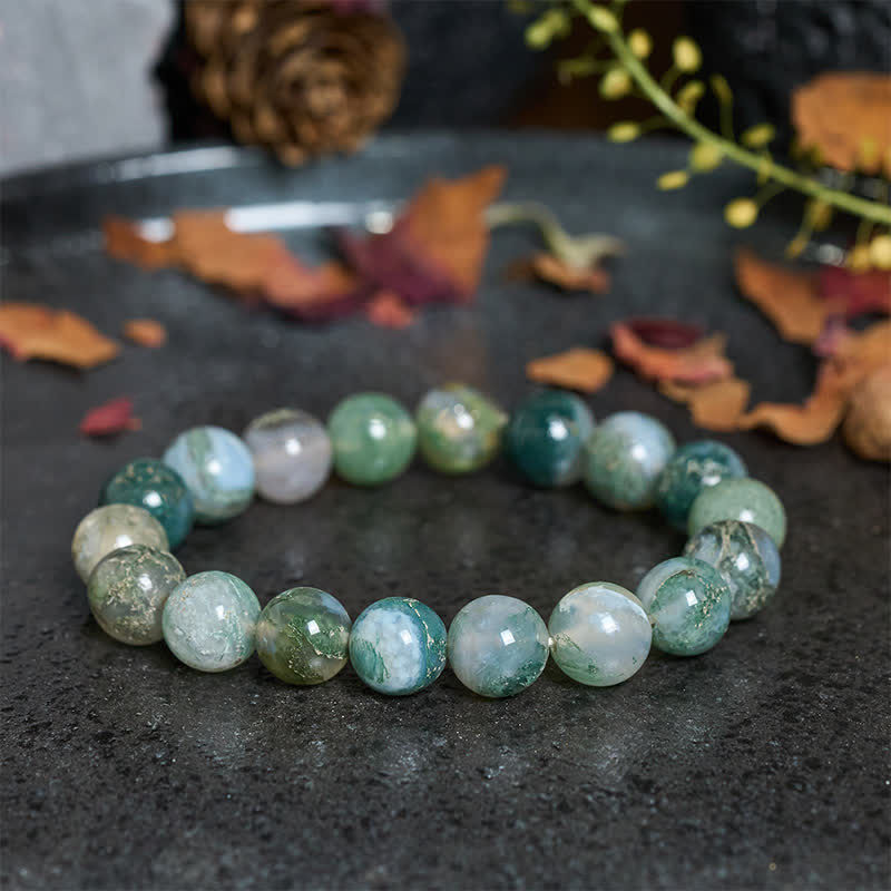Buddha Stones Bracelet de guérison simple en perles d'agate mousse - image 1