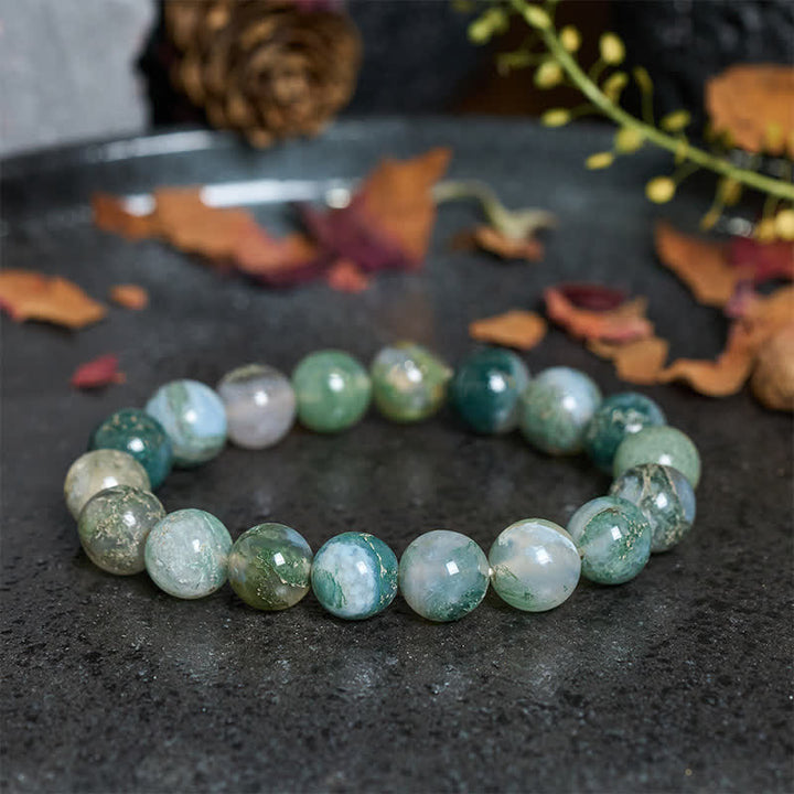 Buddha Stones Bracelet de guérison simple en perles d'agate mousse - image 1