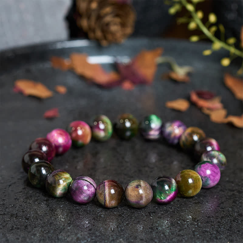 Buddha Stones Bracelet de protection en perles colorées œil de tigre rouge - Œil de tigre rouge 10 mm (Tour de poignet : 16-17 cm) - image 0