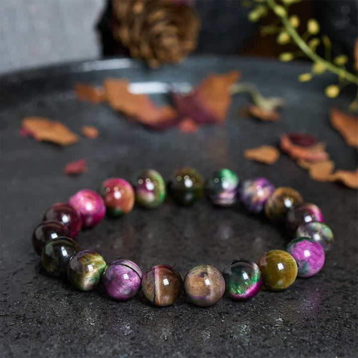 Buddha Stones Bracelet de protection en perles colorées œil de tigre rouge - Œil de tigre rouge 10 mm (Tour de poignet : 16-17 cm) - image 0