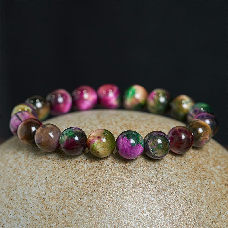 Buddha Stones Bracelet de protection en perles colorées œil de tigre rouge - image 3