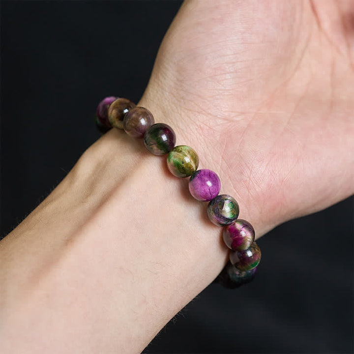 Buddha Stones Bracelet de protection en perles colorées œil de tigre rouge - image 4