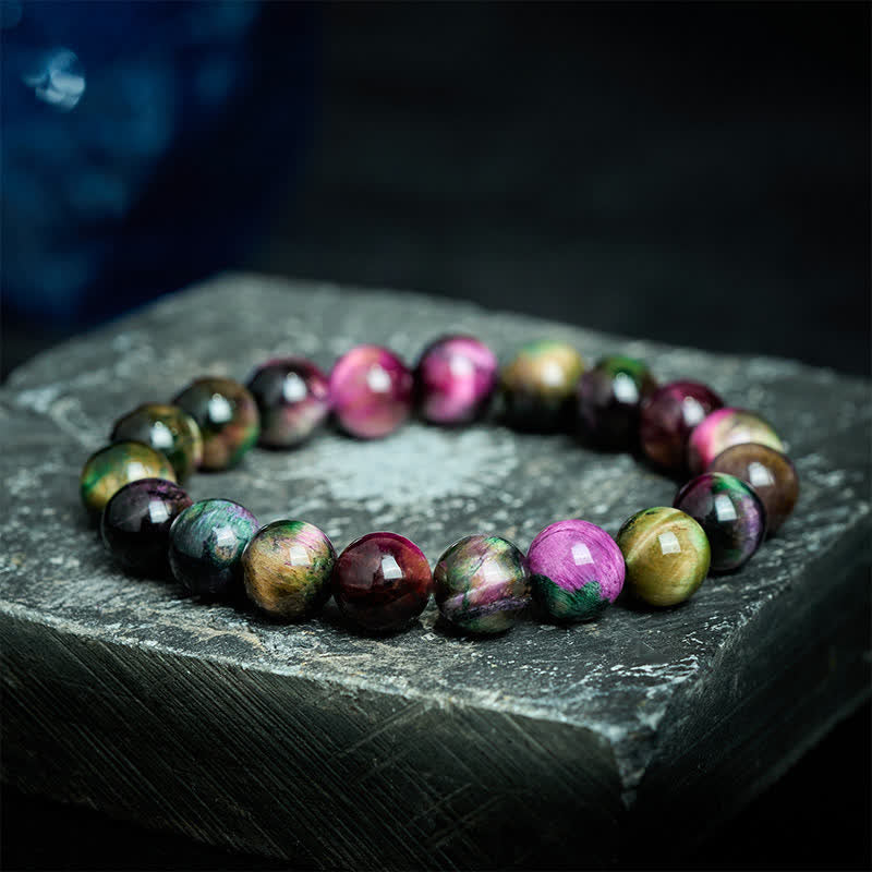 Buddha Stones Bracelet de protection en perles colorées œil de tigre rouge - image 1