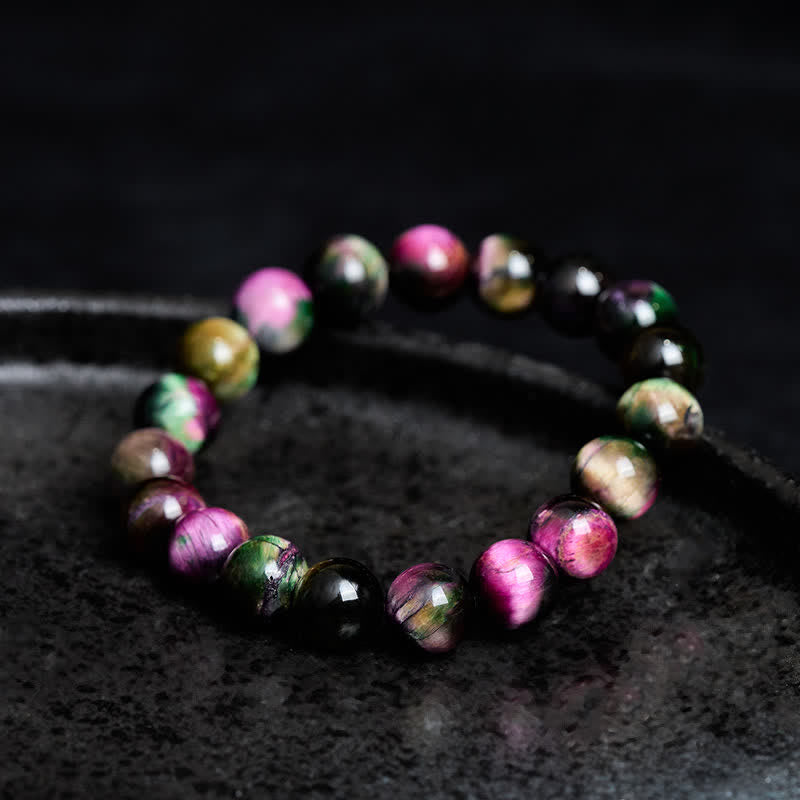Buddha Stones Bracelet de protection en perles colorées œil de tigre rouge - image 2