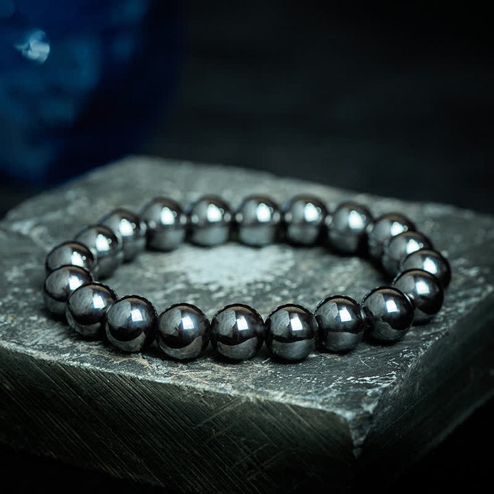 Buddha Stones Bracelet puissant en perles d'hématite naturelle - Hématite 10 mm (Tour de poignet : 16-17 cm) - image 0