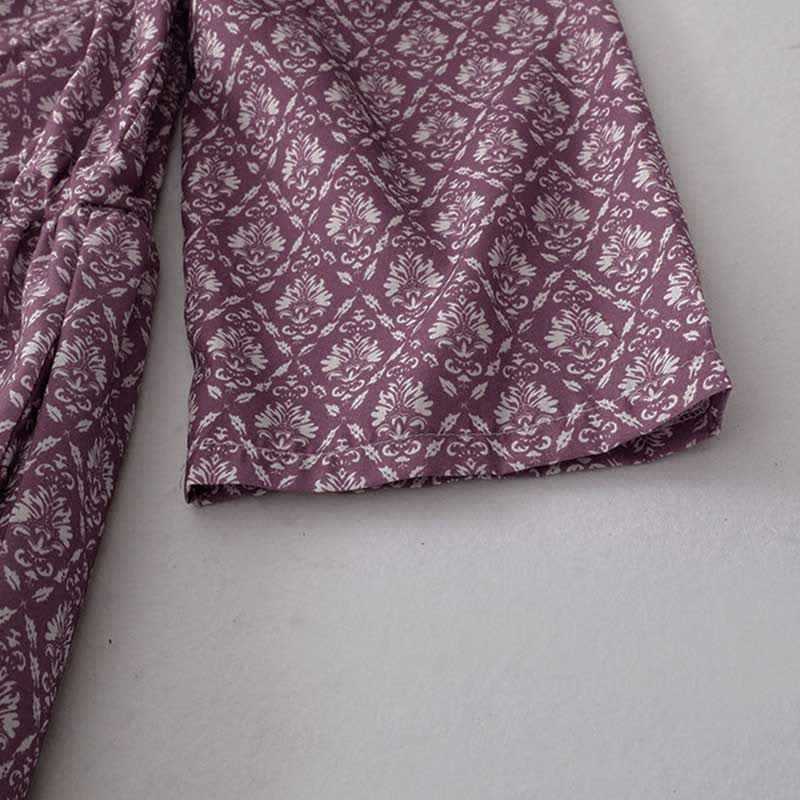 Buddha Stones Robe d'été à manches courtes pour femme, à imprimé floral, boutonnée et à cordon de serrage, avec poches - image 5