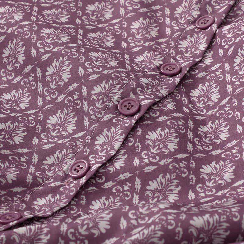 Buddha Stones Robe d'été à manches courtes pour femme, à imprimé floral, boutonnée et à cordon de serrage, avec poches - image 4