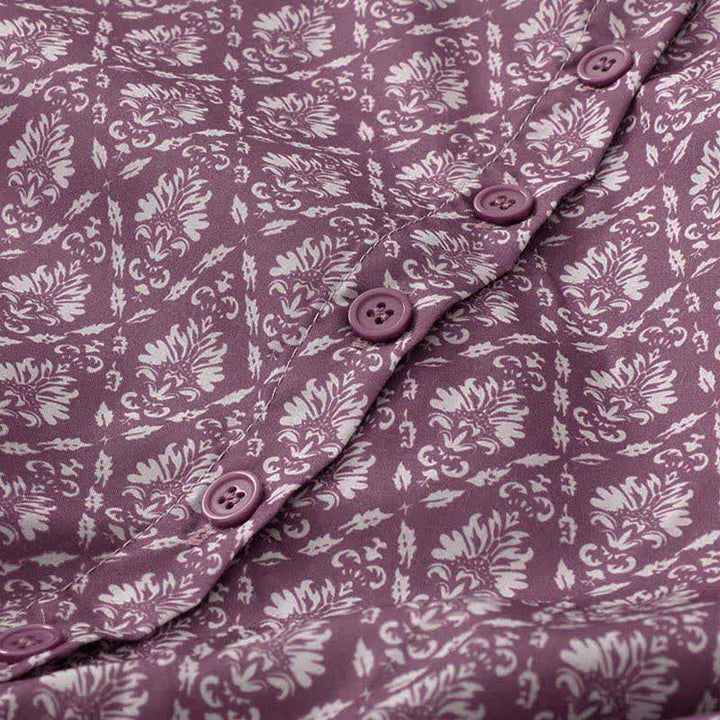 Buddha Stones Robe d'été à manches courtes pour femme, à imprimé floral, boutonnée et à cordon de serrage, avec poches - image 4