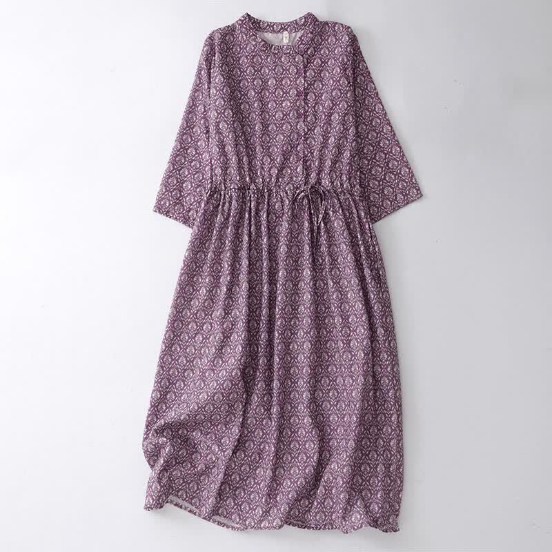 Buddha Stones Robe d'été à manches courtes pour femme, à imprimé floral, boutonnée et à cordon de serrage, avec poches - RebeccaPurple - US12，UK/AU16，EU44 (2XL) - image 0