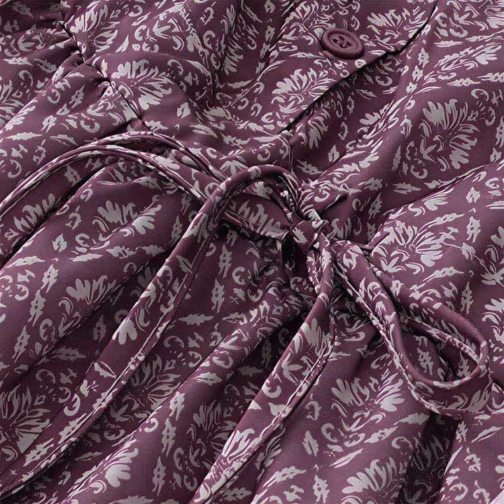 Buddha Stones Robe d'été à manches courtes pour femme, à imprimé floral, boutonnée et à cordon de serrage, avec poches - image 8