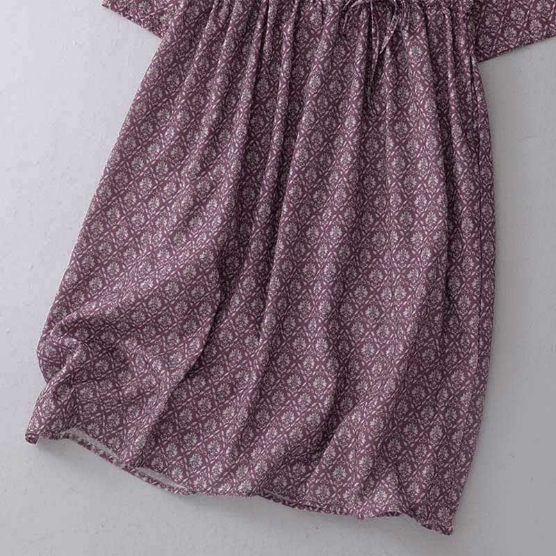 Buddha Stones Robe d'été à manches courtes pour femme, à imprimé floral, boutonnée et à cordon de serrage, avec poches - image 6