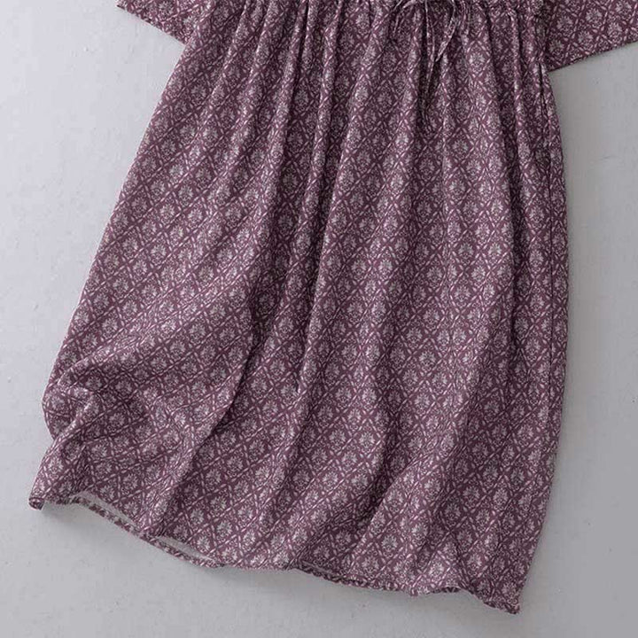 Buddha Stones Robe d'été à manches courtes pour femme, à imprimé floral, boutonnée et à cordon de serrage, avec poches - image 6