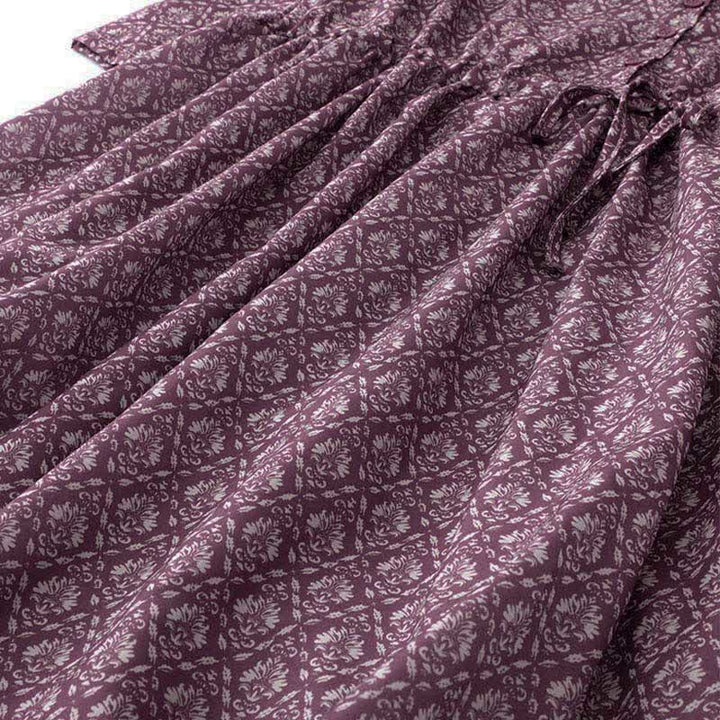 Buddha Stones Robe d'été à manches courtes pour femme, à imprimé floral, boutonnée et à cordon de serrage, avec poches - image 7