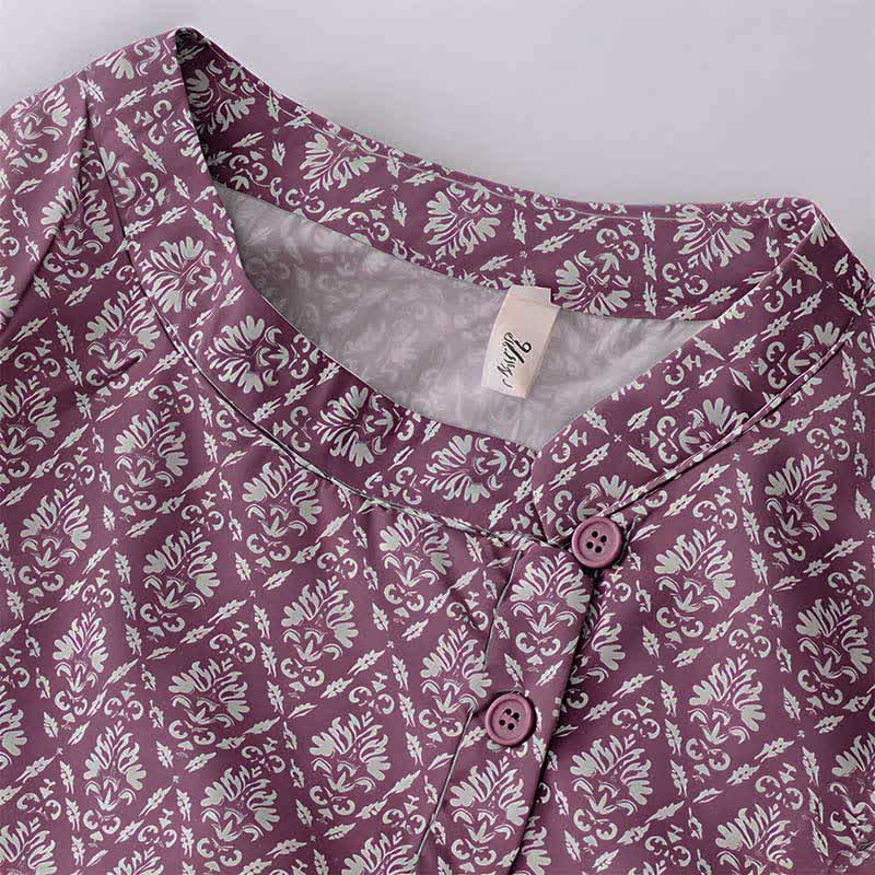 Buddha Stones Robe d'été à manches courtes pour femme, à imprimé floral, boutonnée et à cordon de serrage, avec poches - image 3