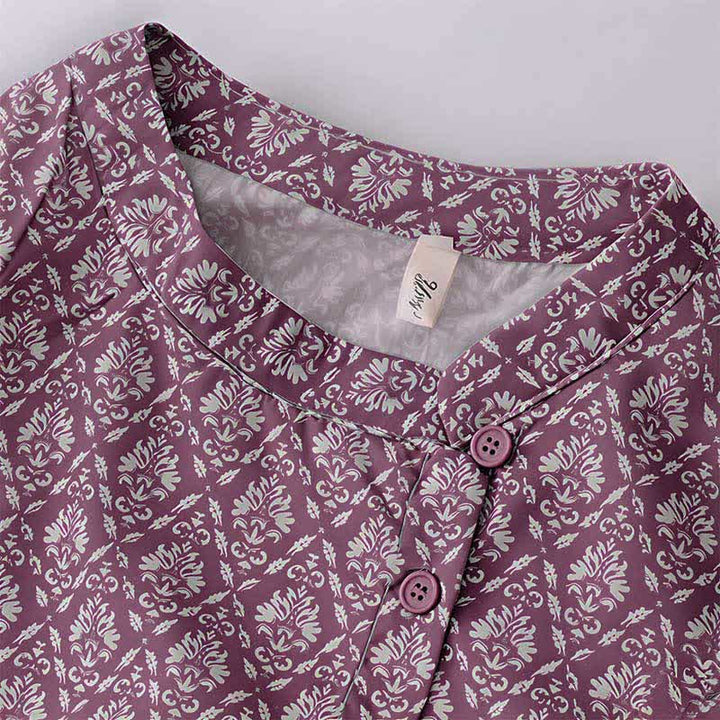 Buddha Stones Robe d'été à manches courtes pour femme, à imprimé floral, boutonnée et à cordon de serrage, avec poches - image 3