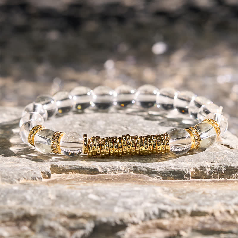 Buddha Stones Bracelet de protection en quartz clair et citrine naturelle, symbole de richesse pour le voyage - Quartz clair (Tour de poignet : 14–15 cm) - image 0