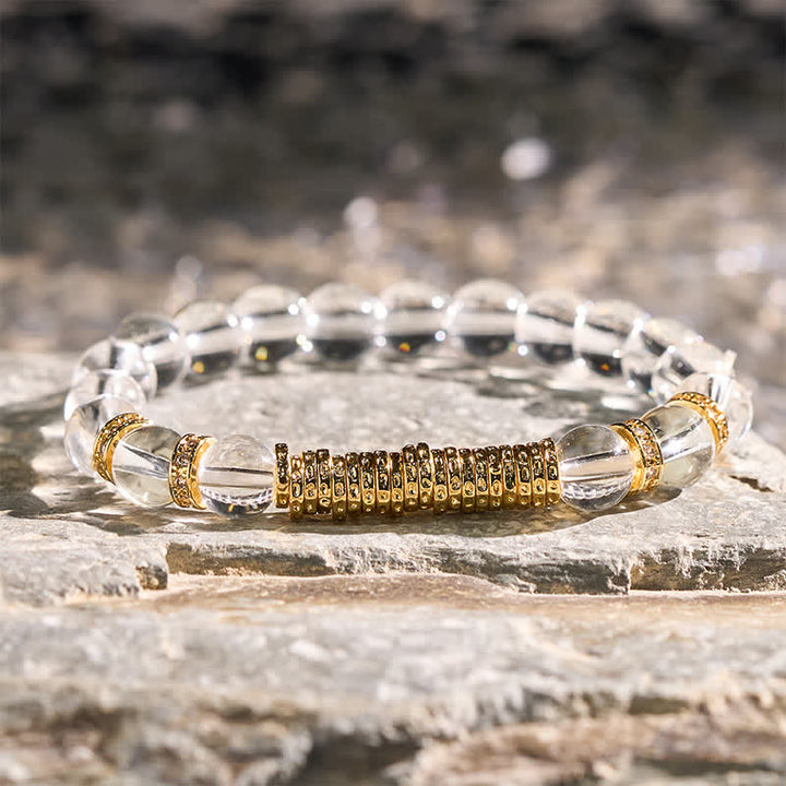 Buddha Stones Bracelet de protection en quartz clair et citrine naturelle, symbole de richesse pour le voyage - Quartz clair (Tour de poignet : 14–15 cm) - image 0