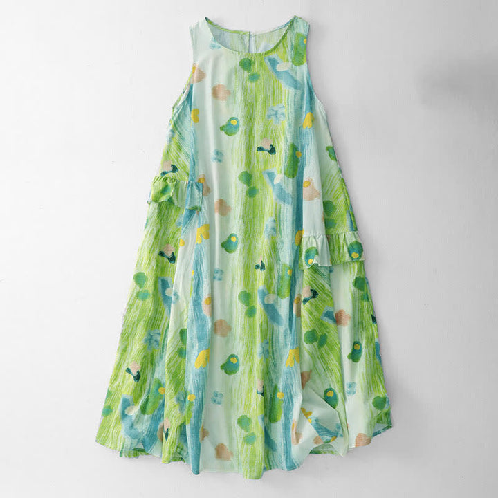 Buddha Stones Robe sans manches pour femme à imprimé floral aquarelle délavé - Vert pâle - US14，UK/AU18，EU46 (2XL) - image 0
