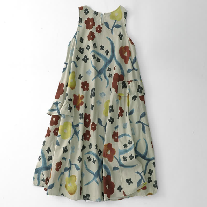Buddha Stones Robe sans manches pour femme à imprimé floral aquarelle délavé - image 14