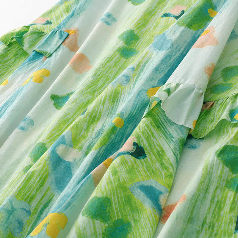 Buddha Stones Robe sans manches pour femme à imprimé floral aquarelle délavé - image 10