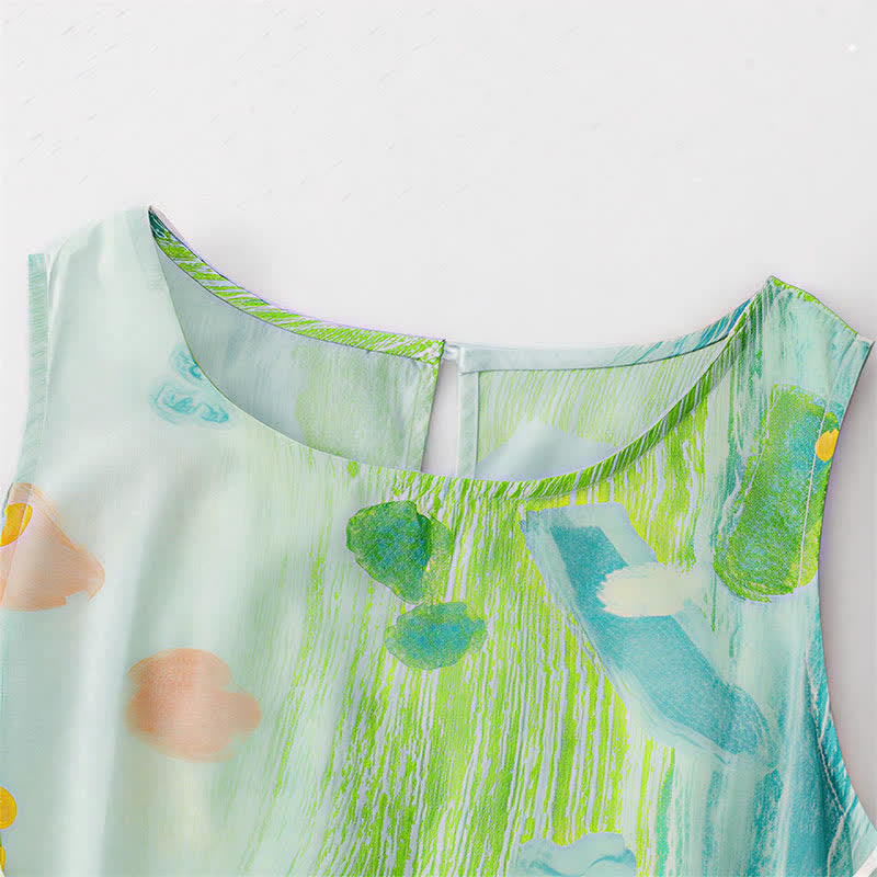 Buddha Stones Robe sans manches pour femme à imprimé floral aquarelle délavé - image 3