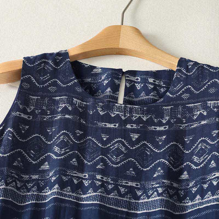 Buddha Stones Robe d'été bohème sans manches à cordon de serrage et imprimé ethnique, avec poches, pour femme - image 2