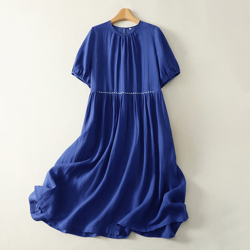 Buddha Stones Robe d'été minimaliste boutonnée, unie, à manches courtes, arrivant sous le genou, avec poches - Bleu royal - US12，UK/AU16，EU44 (2XL) - image 0