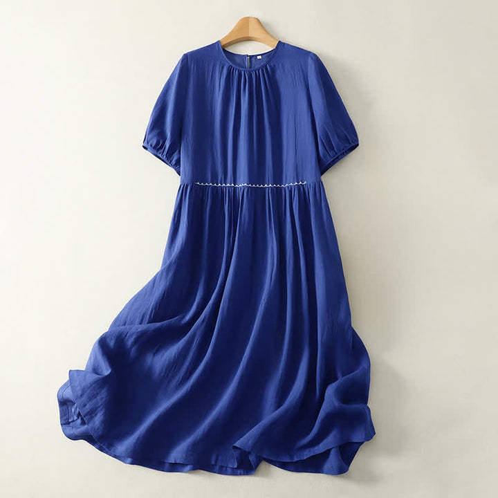 Buddha Stones Robe d'été minimaliste boutonnée, unie, à manches courtes, arrivant sous le genou, avec poches - Bleu royal - US12，UK/AU16，EU44 (2XL) - image 0