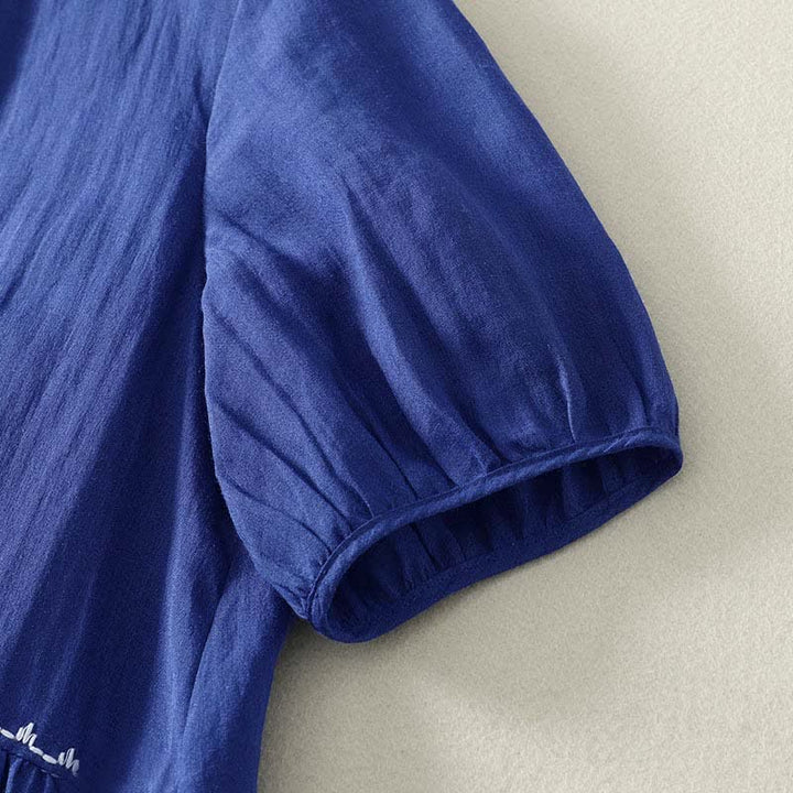 Buddha Stones Robe d'été minimaliste boutonnée, unie, à manches courtes, arrivant sous le genou, avec poches - image 4