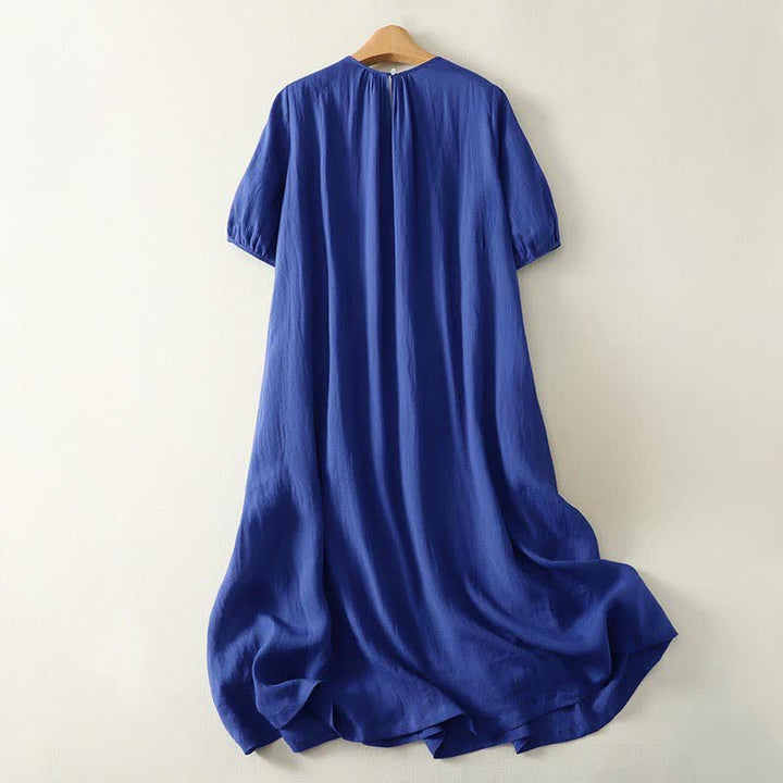 Buddha Stones Robe d'été minimaliste boutonnée, unie, à manches courtes, arrivant sous le genou, avec poches - image 1