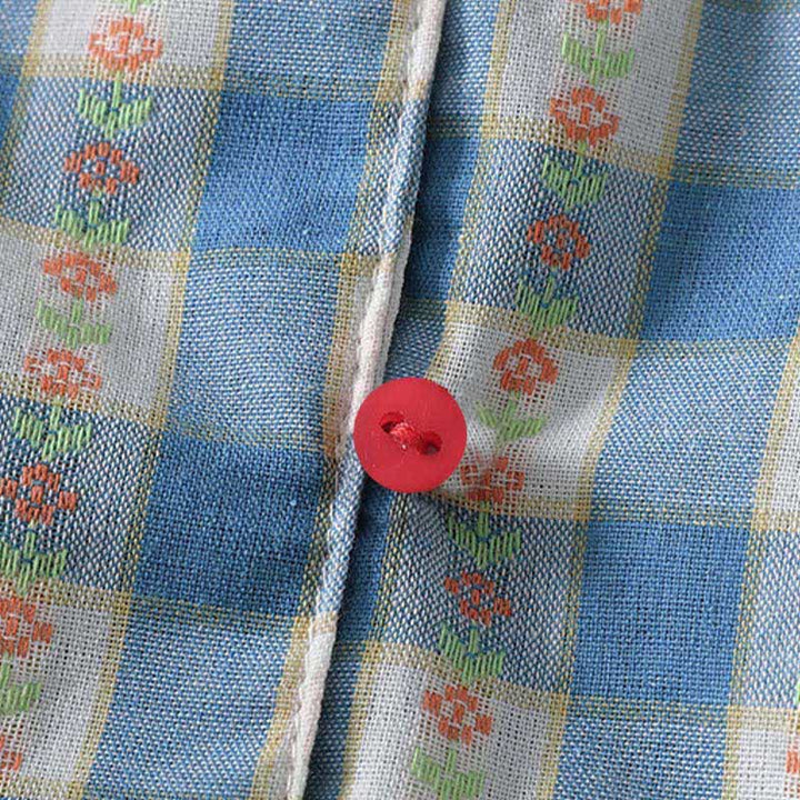 Buddha Stones Robe d'été sans manches à carreaux vichy pour femme, boutonnée et à cordon de serrage, avec poches - image 8