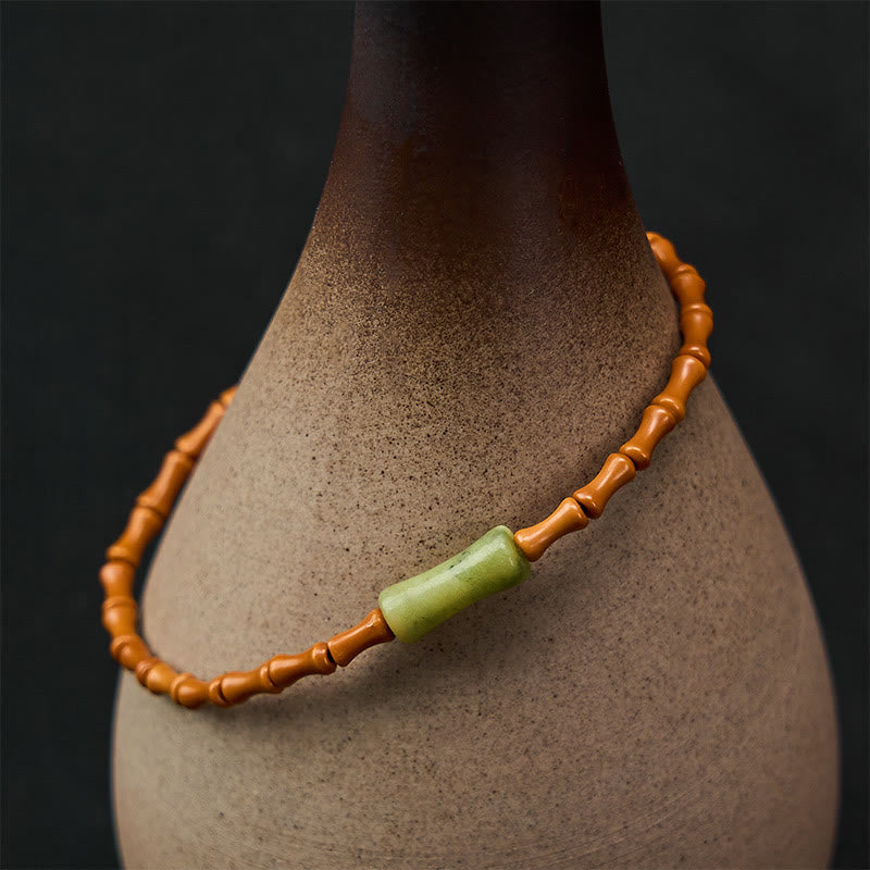 Buddha Stones Bracelet de protection en bambou et péridot naturel, noyau d'olive, bijou en noyau d'olive. - Noyau d'olive (Tour de poignet 15-16 cm) - image 0