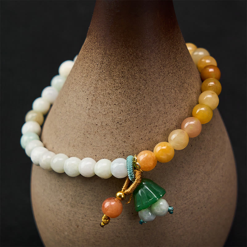 Buddha Stones Bracelet porte-bonheur en quartzite de jade avec boucle de paix et breloque en forme de capsule de lotus - Jade (Tour de poignet : 14-15 cm) - image 0