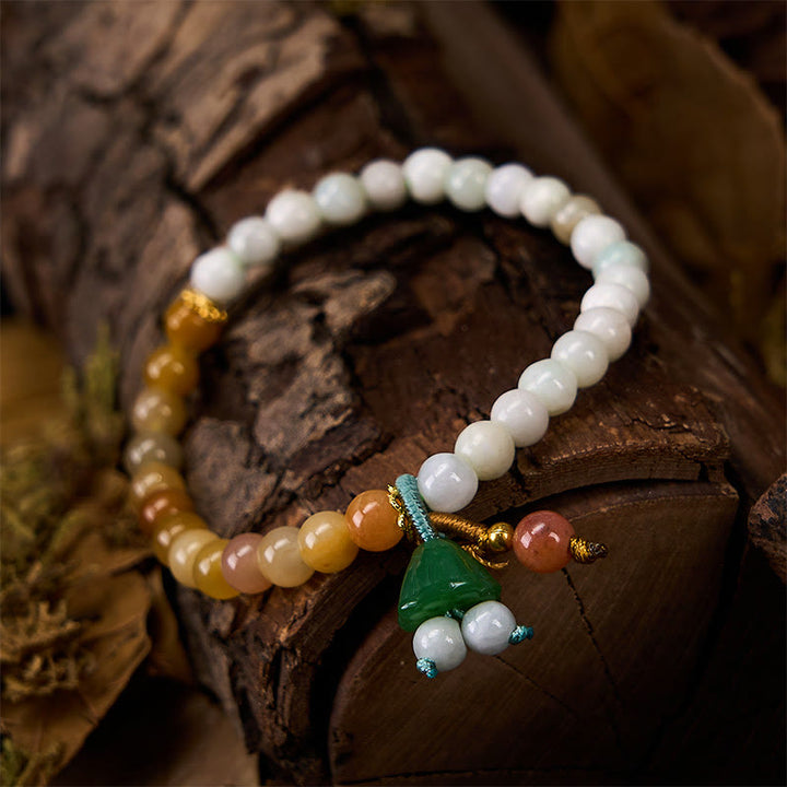 Buddha Stones Bracelet porte-bonheur en quartzite de jade avec boucle de paix et breloque en forme de capsule de lotus - image 2