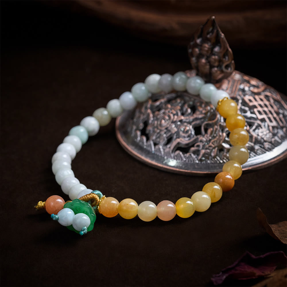 Buddha Stones Bracelet porte-bonheur en quartzite de jade avec boucle de paix et breloque en forme de capsule de lotus - image 1