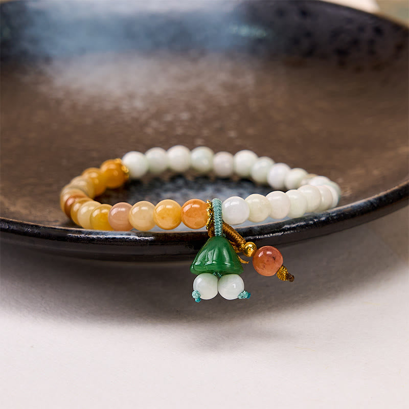 Buddha Stones Bracelet porte-bonheur en quartzite de jade avec boucle de paix et breloque en forme de capsule de lotus - image 4