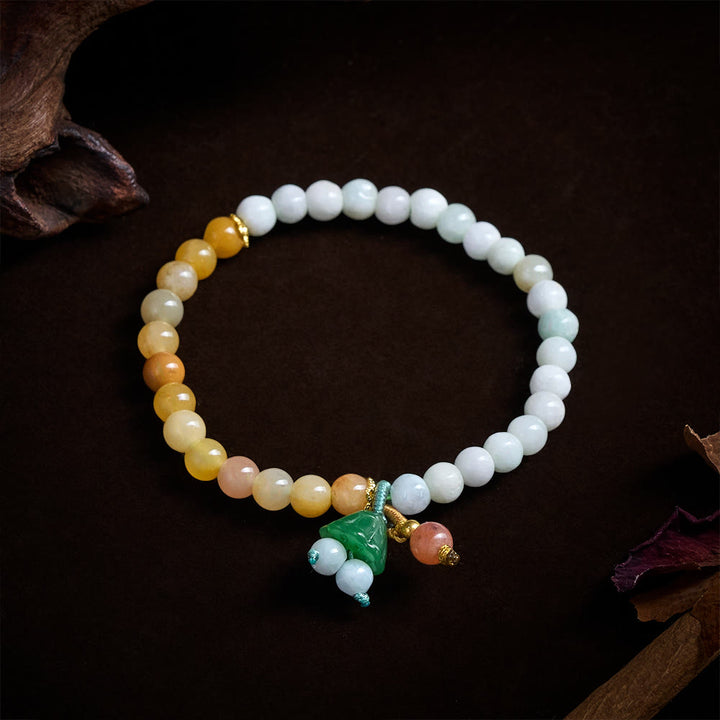 Buddha Stones Bracelet porte-bonheur en quartzite de jade avec boucle de paix et breloque en forme de capsule de lotus - image 3