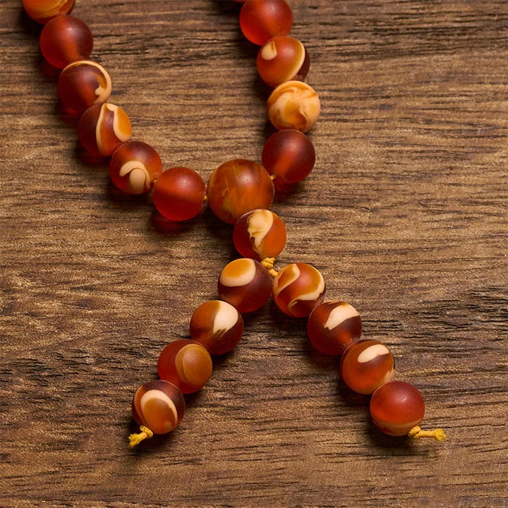 Buddha Stones Mala de 108 perles rondes en ambre tibétain transparent pour apaiser l'anxiété - image 3