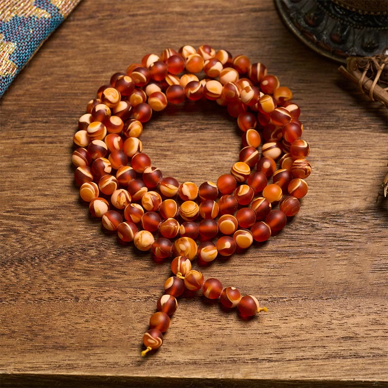 Buddha Stones Mala de 108 perles rondes en ambre tibétain transparent pour apaiser l'anxiété - 10 mm - image 0