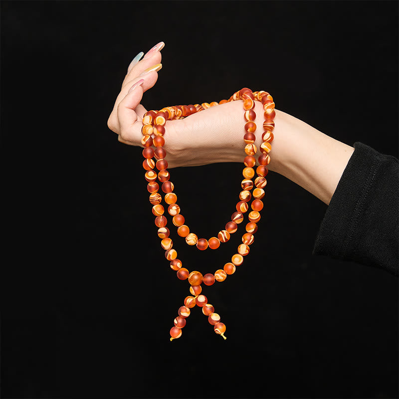 Buddha Stones Mala de 108 perles rondes en ambre tibétain transparent pour apaiser l'anxiété - image 4