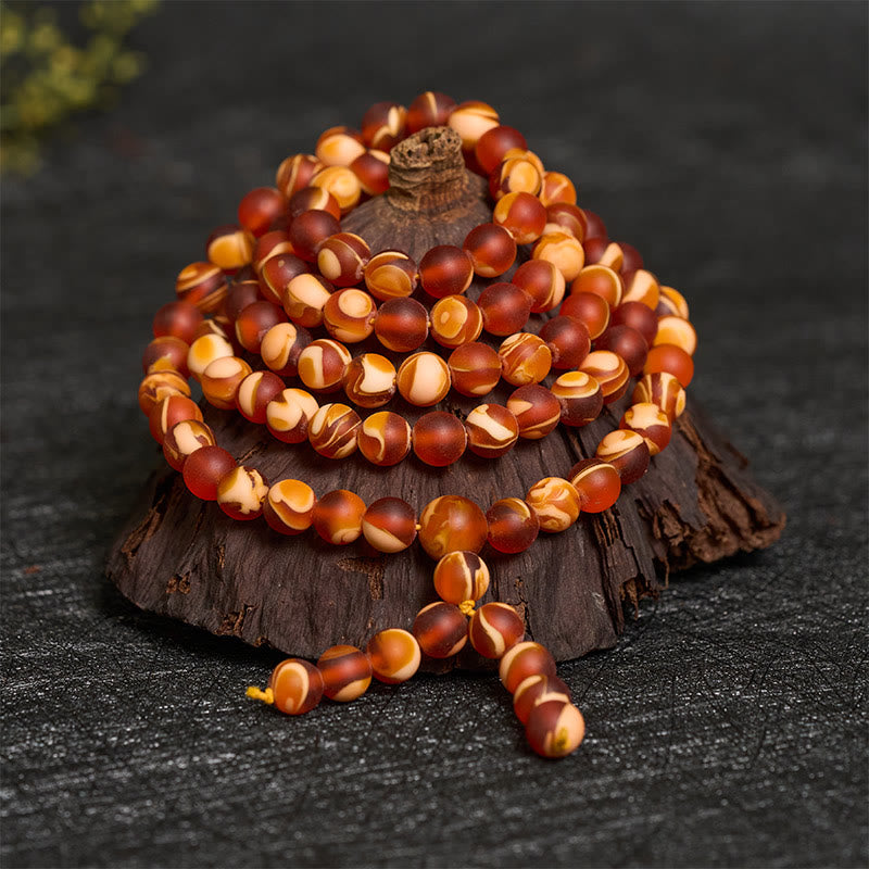 Buddha Stones Mala de 108 perles rondes en ambre tibétain transparent pour apaiser l'anxiété - image 2