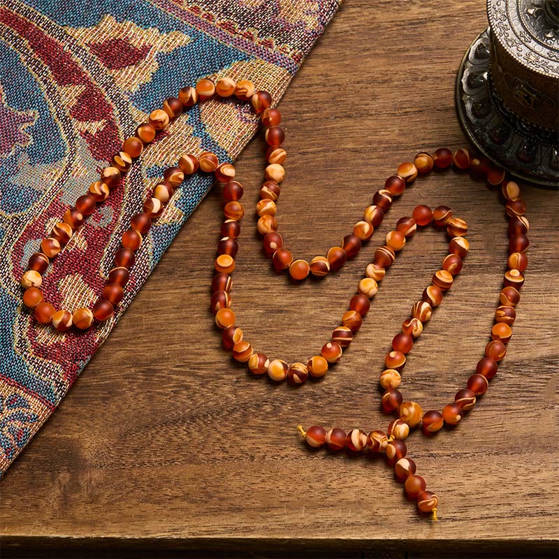 Buddha Stones Mala de 108 perles rondes en ambre tibétain transparent pour apaiser l'anxiété - image 1