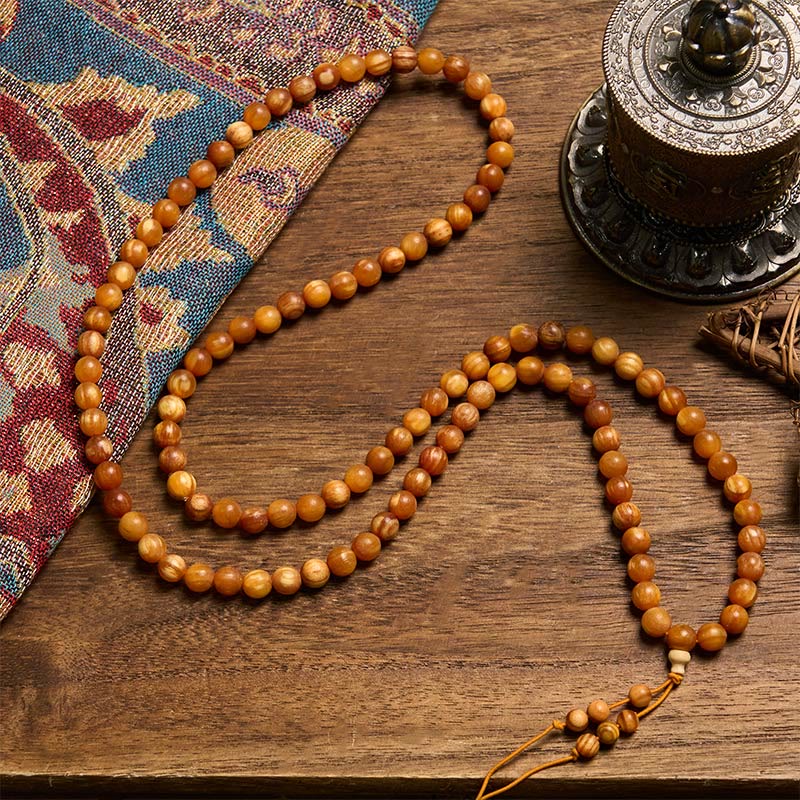 Buddha Stones Mala de 108 perles en bois de pin riche en résine, symbole d'énergie apaisante - image 1