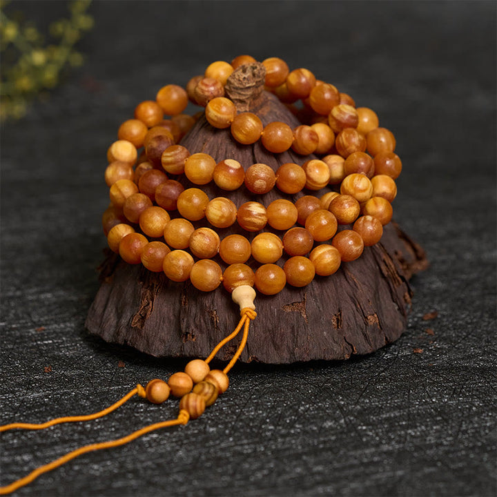 Buddha Stones Mala de 108 perles en bois de pin riche en résine, symbole d'énergie apaisante - image 2