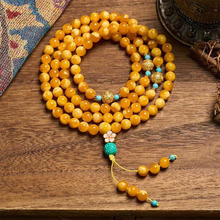 Buddha Stones 108 Perles Ambre Tibétain Om Mani Padme Hum Mala - 10 mm - image 0