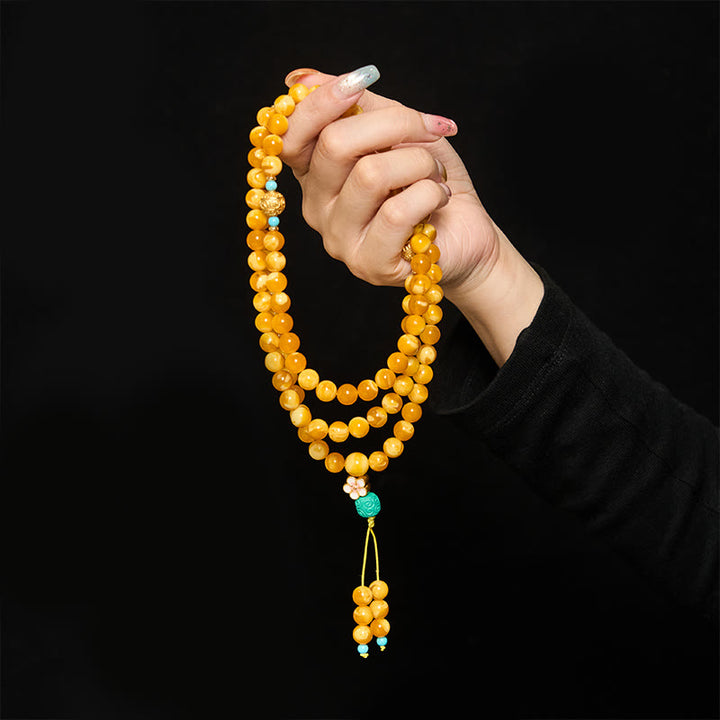 Buddha Stones 108 Perles Ambre Tibétain Om Mani Padme Hum Mala - image 3