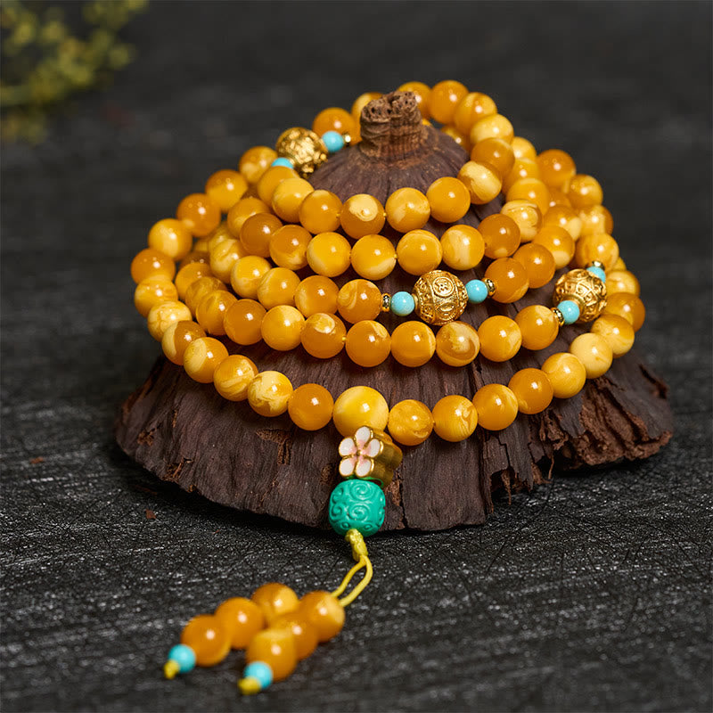 Buddha Stones 108 Perles Ambre Tibétain Om Mani Padme Hum Mala - image 1