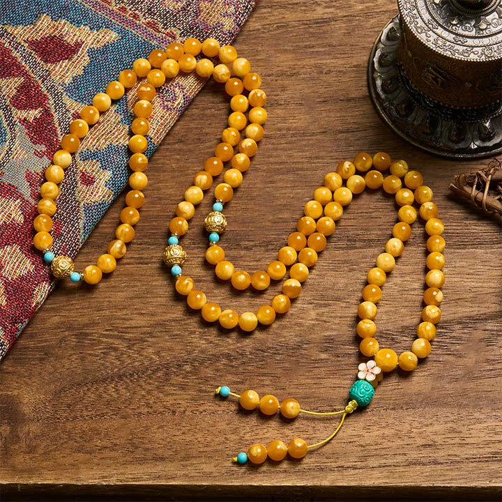 Buddha Stones 108 Perles Ambre Tibétain Om Mani Padme Hum Mala - image 2