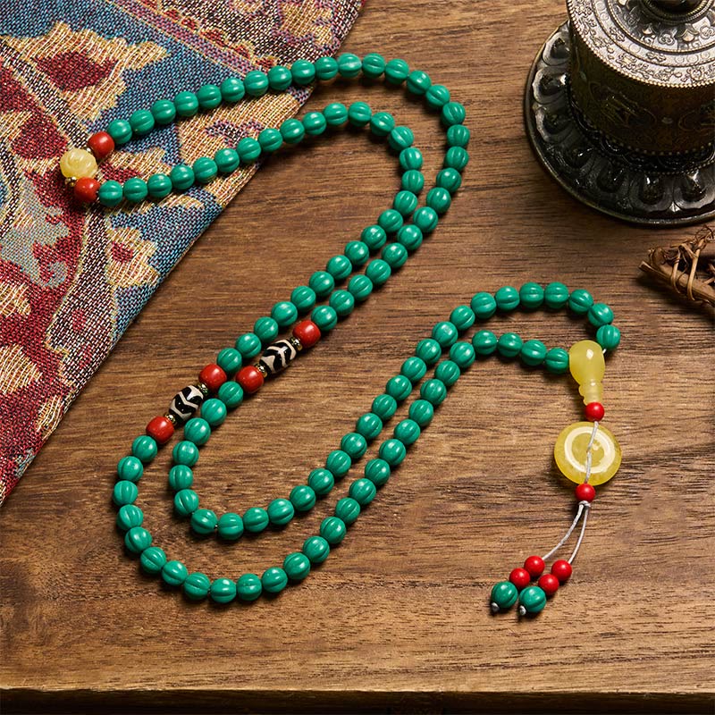 Buddha Stones Mala tibétain de 108 perles turquoise en forme de citrouille, perles Dzi, perles de pensée positive - image 2