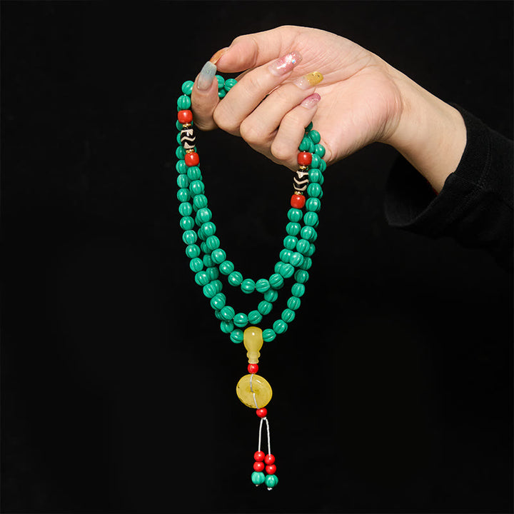 Buddha Stones Mala tibétain de 108 perles turquoise en forme de citrouille, perles Dzi, perles de pensée positive - image 3